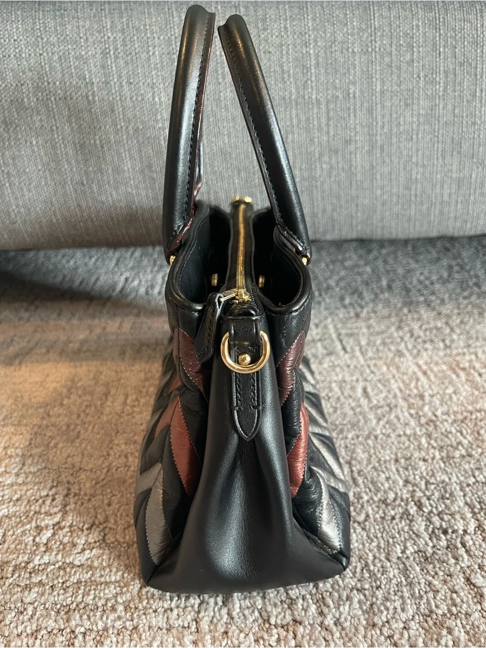 Coach Mini Sage Metallic Chevron Quilted Leather Satchel, Black Multi, F37372